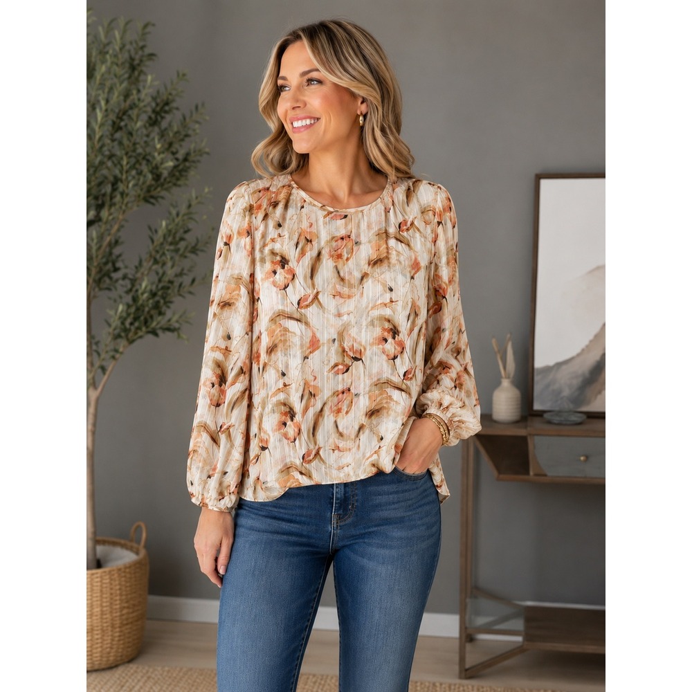 Anne Klein  Floral Print Womens Top 2X Cottagecore Clean Girl Coastal Romantic